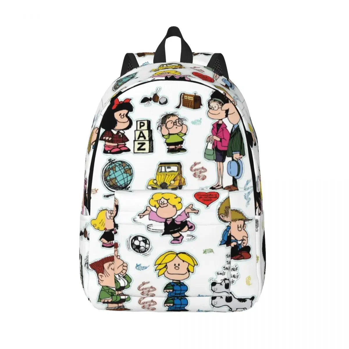 

Characters Mafalda Cut Out for Men Women Student School Book Bags Canvas Daypack Elementary High College Durable