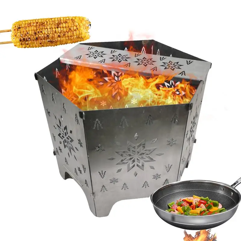 Portable Wood Stove for Camping Bonfire Furnace Folding Brazier Stainless Steel Firewood Burner Picnic stove Fire Pit for BBQ