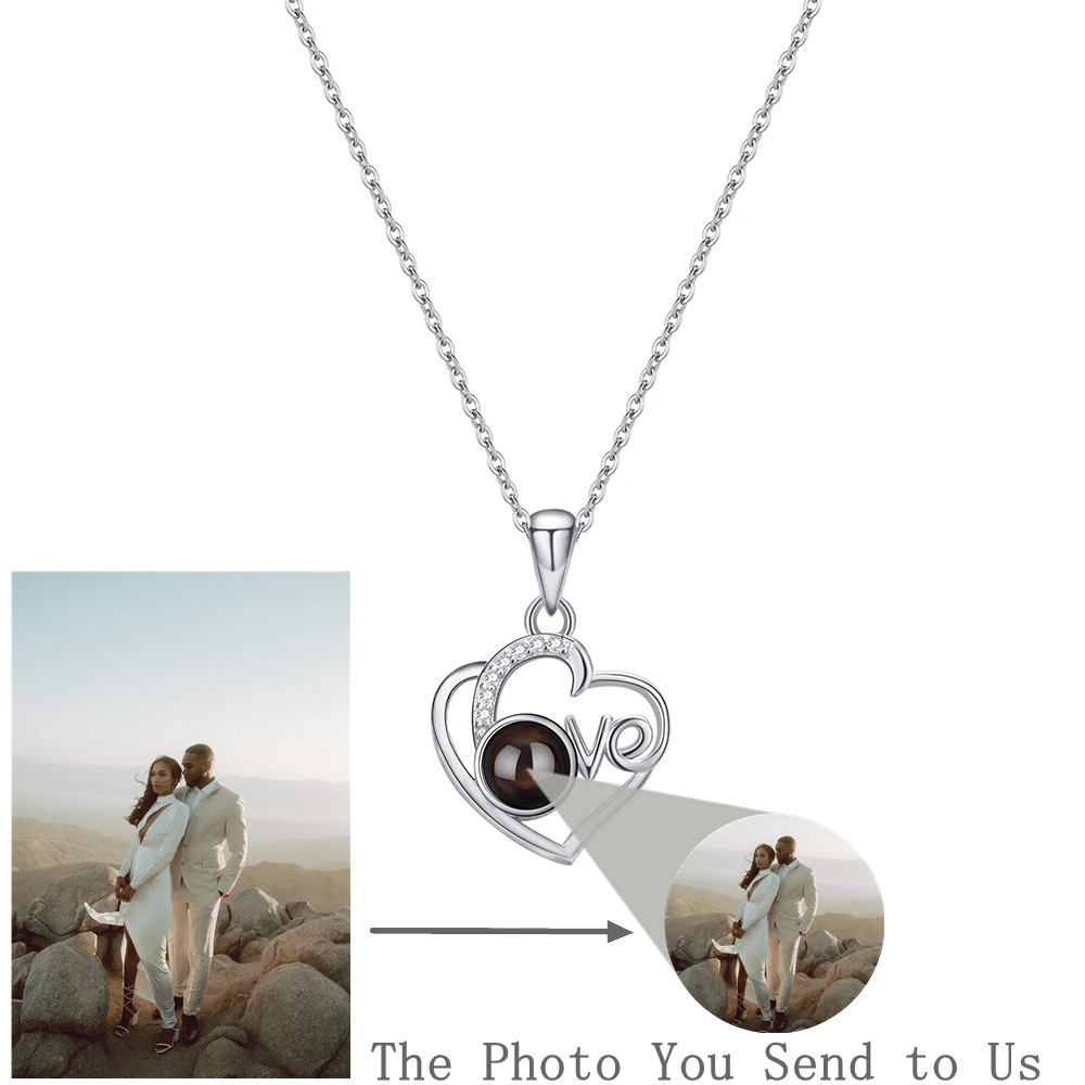 

Twinkling Custom Photo Projection Photo Necklace for Women Girlfriend Heart Love Pendant Necklace Special Jewelry Birthday Gift