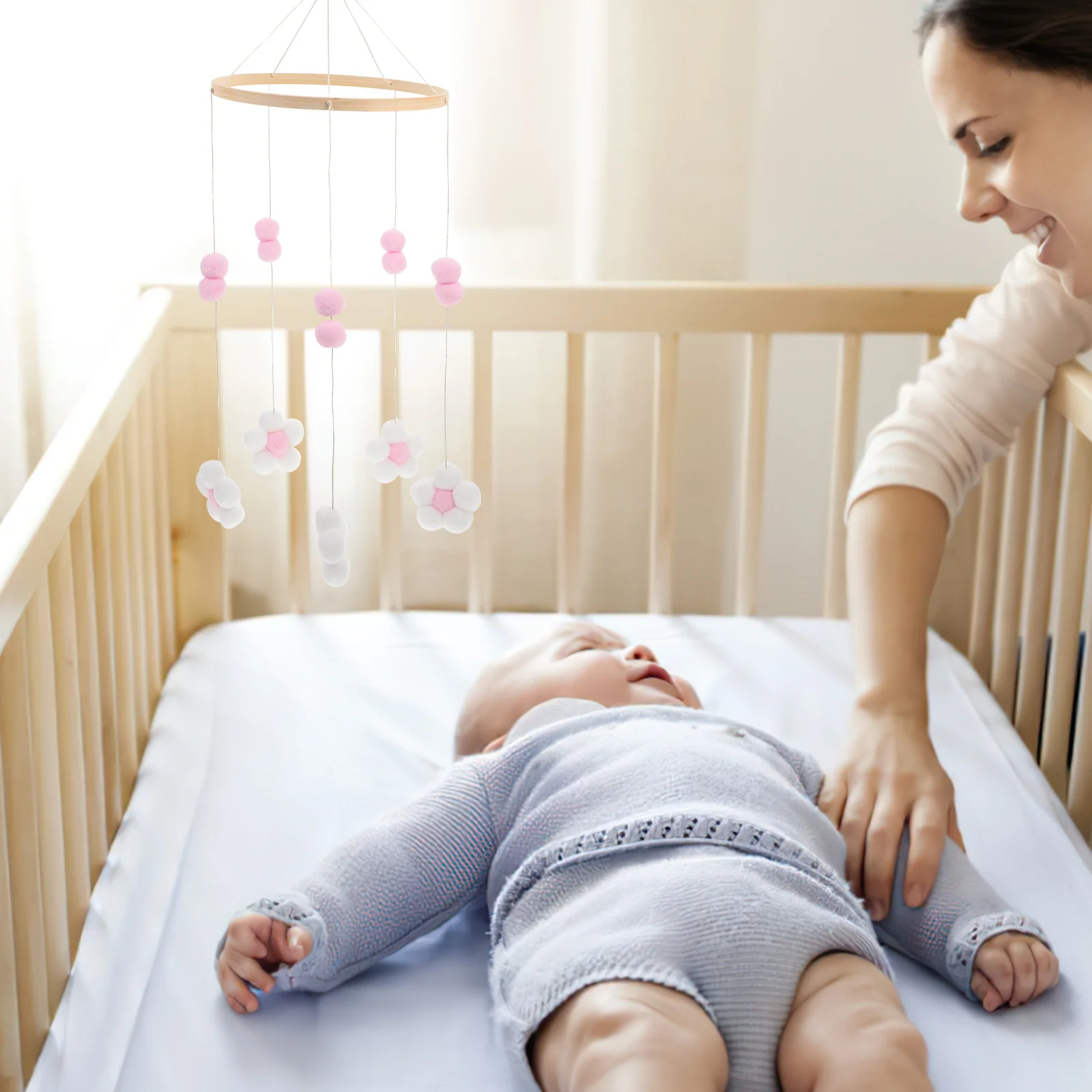 Wieg Mobiele Hangende Decoratie Hout Wol Babykamer Kinderkamer Slaapkamer Windgong Hangende Ornament Wieg Mobiele Kinderkamer Decor