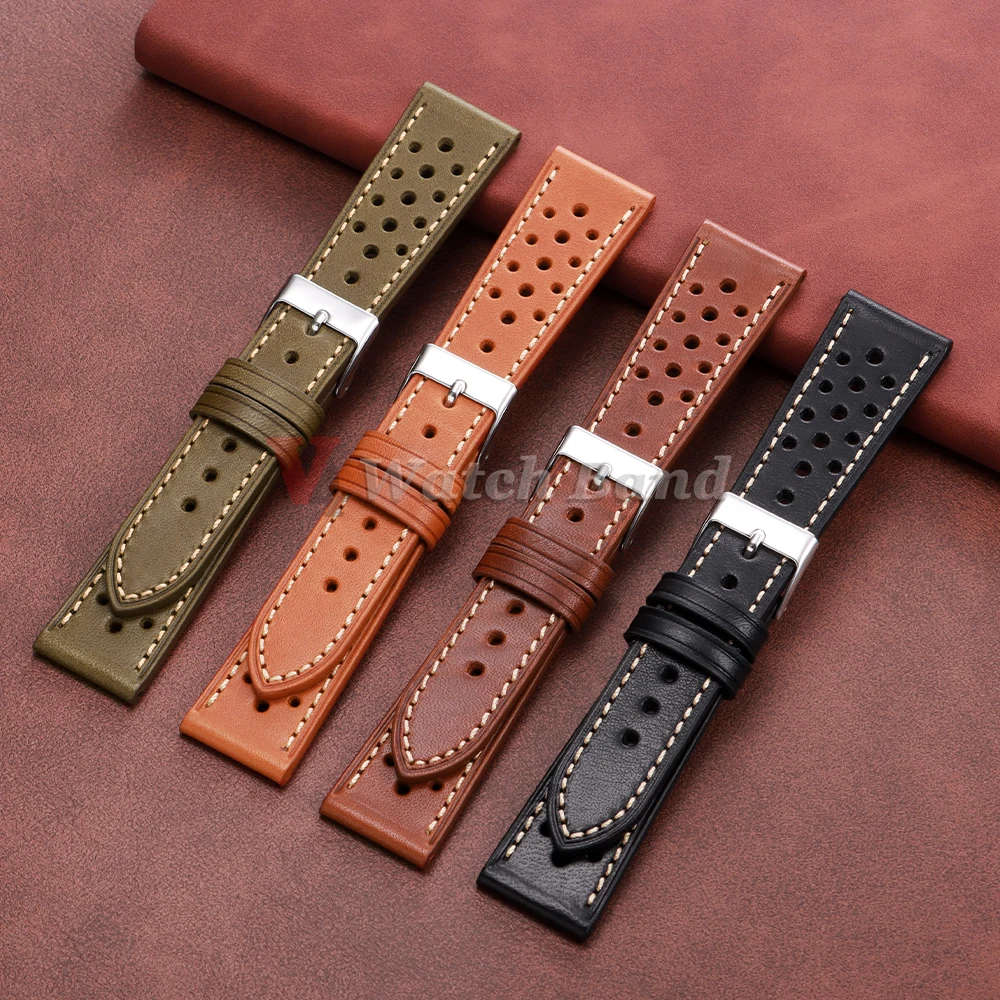 18/20/22mm Universal Genuine Cowhide Watch Band  for Samsung Watch 8/7/6/5/4/3 Vintage Straps Breathable Bracelet Belt Accessory