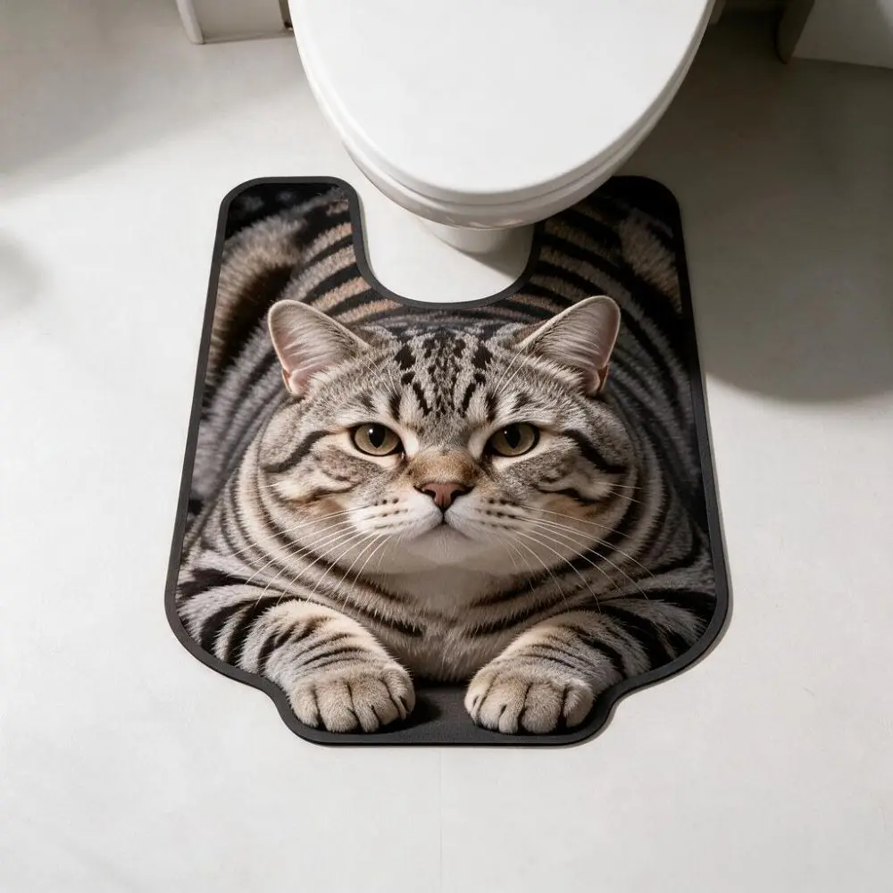 2D Flat Printing Tiger Cat Toilet Base Pad 3D View Effect Diatomaceous Toilet Foot Pad U Shape Quick Dry Bathroom Floor Mat Home