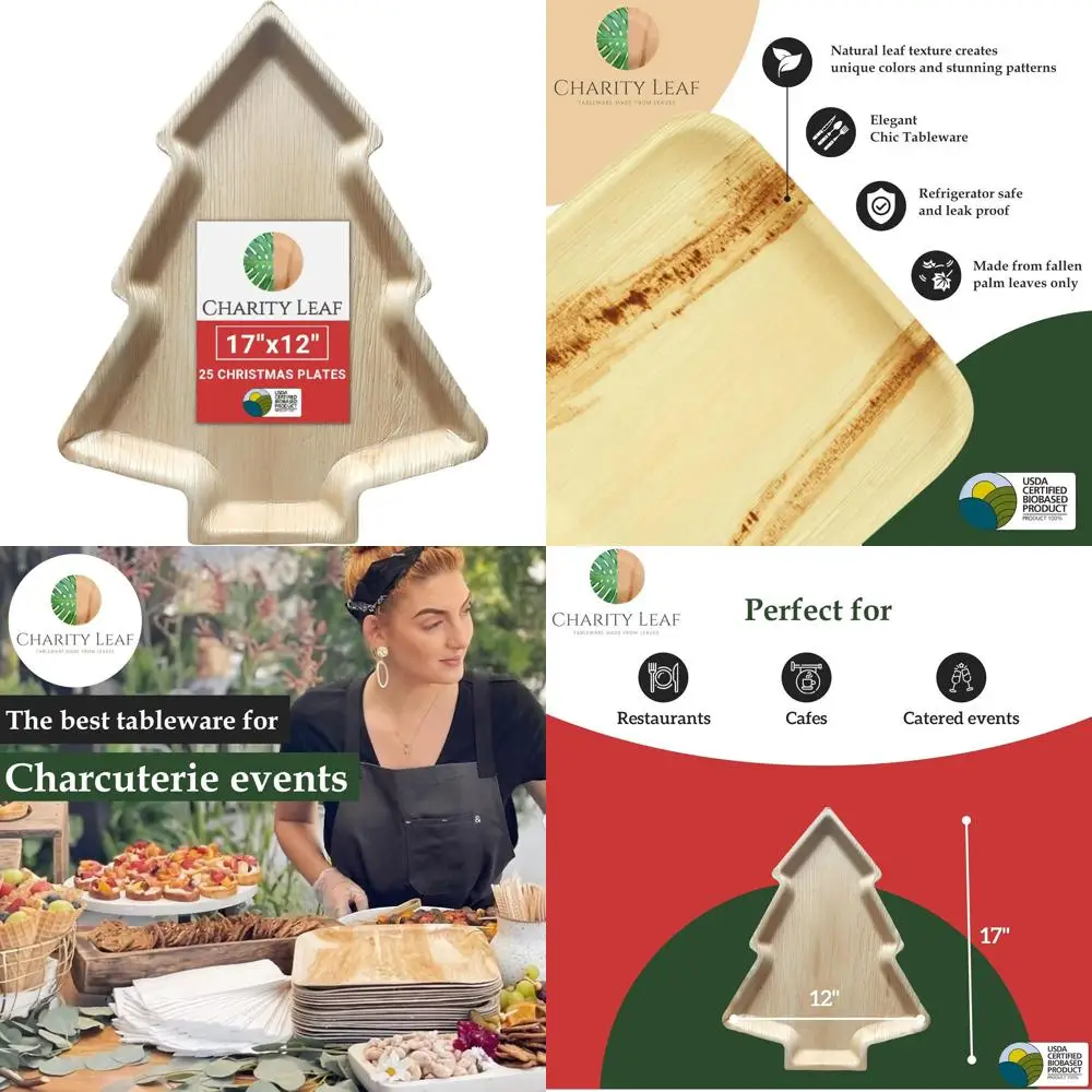 

Eco-Friendly 17x12 Palm Leaf Plates, 25 Pack, Bamboo-Style Serving Platters for Christmas, Weddings, and Events