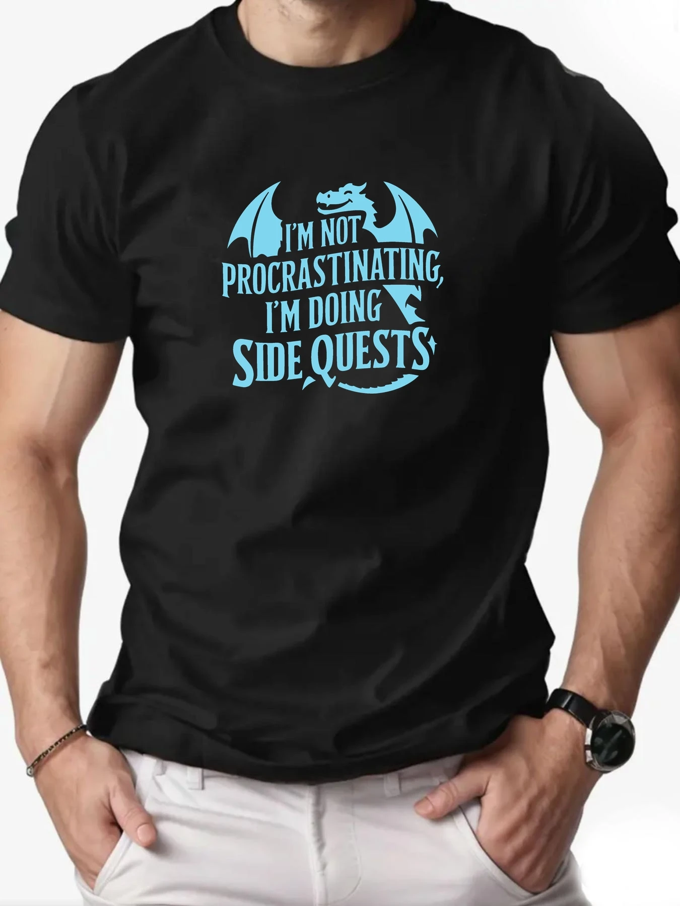 Men's cotton T-shirt, I'm NOT PROCRASTINATING, I'm DOING SIDE QUESTS summer fashion casual T-shirt
