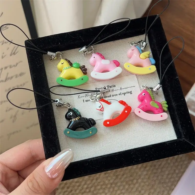 Colorful Resin Horse Phone Lanyard for Women Cute Mini Pony Keychain Bag Purse Charm Keyring Friend Couple Gift Accessories