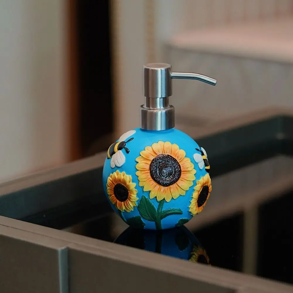 Creative Lotion Bottle Retro Style Sunflower Bee Pattern Split Bottle Fillable Resin Hand Sanitizer Bottle Kitchen