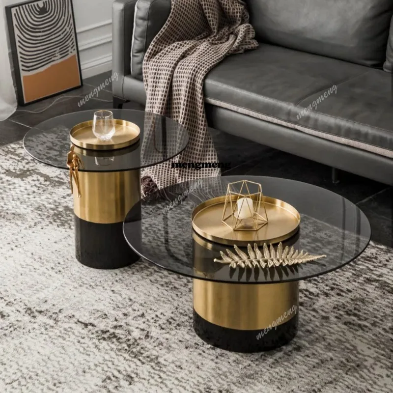 Italian light luxury glass coffee table combination living room simple small + table balcony tea table household