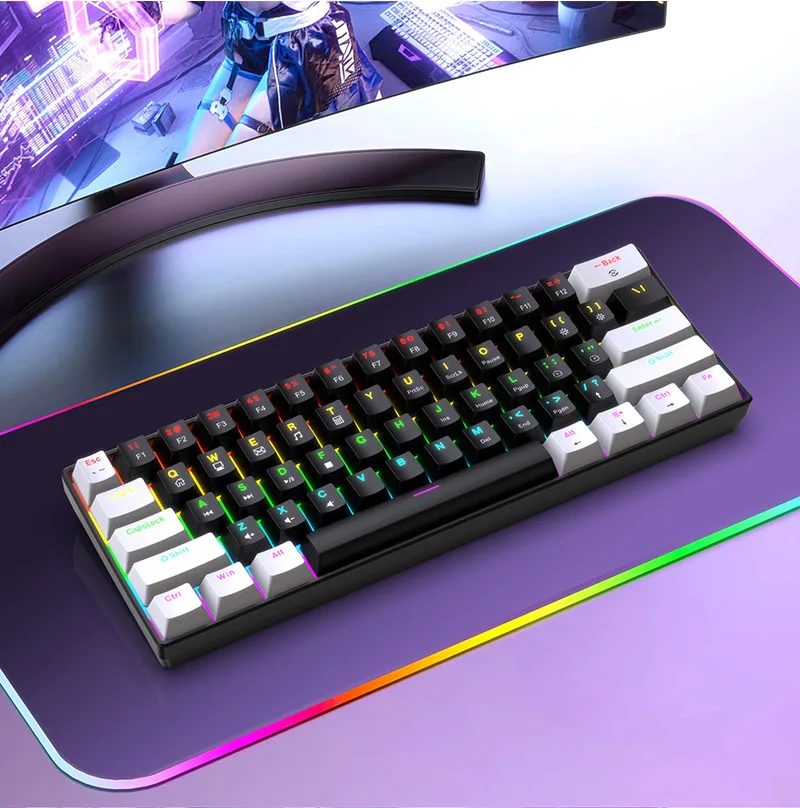 61 Key Gaming Mechanical Keyboard RGB Backlit Ultra Compact Mini Layout Suitable for PC/Mac Gamers and Typists