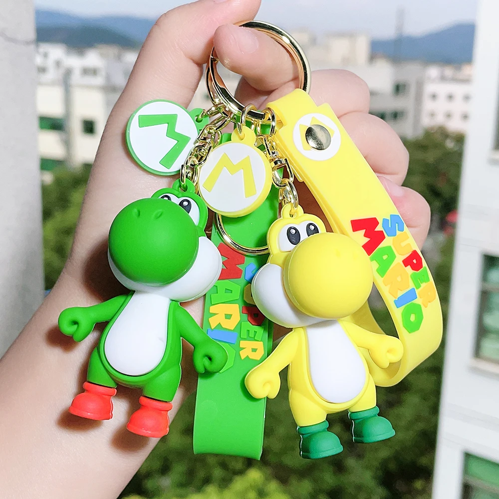 Super Mario Bros Kawaii Doll Keychain Yoshi Green Dinosaur Anime Figures Toys Cartoon Schoolbag Key Pendants Students Kids Gifts