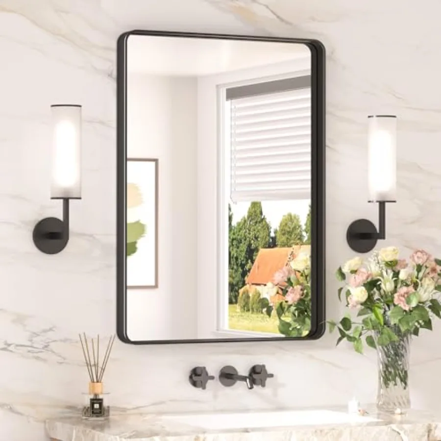 

Black Bathroom Mirror, 20 x 30 Inch Rounded Rectangle Bathroom Mirrors for Over Sink Sandblasted Finish, Farmhouse Vanity Mirro