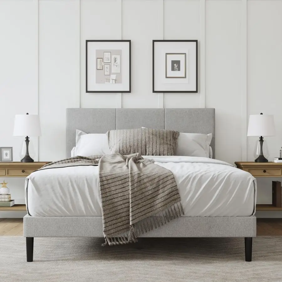 

Size Bed Frame with Headboard Elegant Upholstered Vertical Channel Tufted Heavy Duty Platform Bed Frame with Slats, No Box Sprin