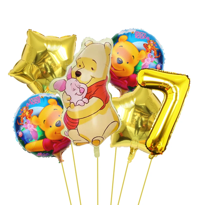 1set  Disney Winnie the Pooh Theme Gold Number Balloon Set Foil Globos Children First Birthday Party Decor Baby Shower Supplies