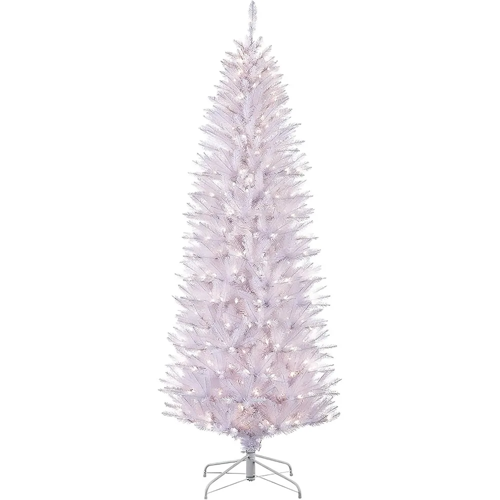 

Christmas Tree 7.5Ft Pre-Lit White Fraser Fir Pencil Artificial 32"D X 32"W X 90"H with 350 Clear Lights White Christmas Trees