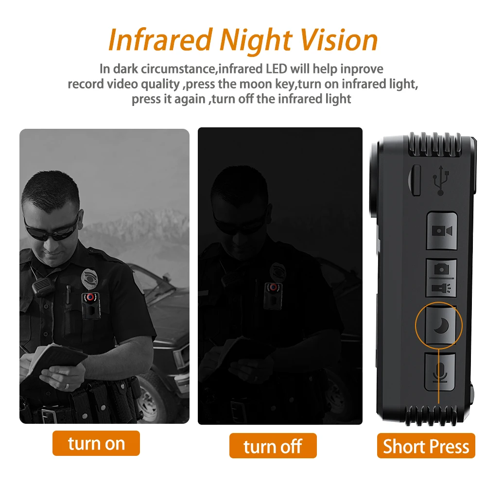 Vandlion A55 Digital Body Camera 4pcs IR Night Vision Light 1800mAh 11H Long Time Recording RED BLUE Warning Light Cam