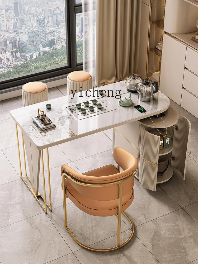 

Balcony Tea Table and Chair Set Rock Plate Kung Fu Tea Brewing Table Integrated Solid Wood