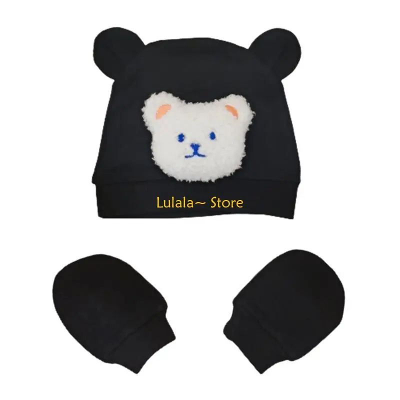 

Y4QA Fashionable Baby Hat & Secure Anti Scratch Mittens Warm Baby Cap with Gloves