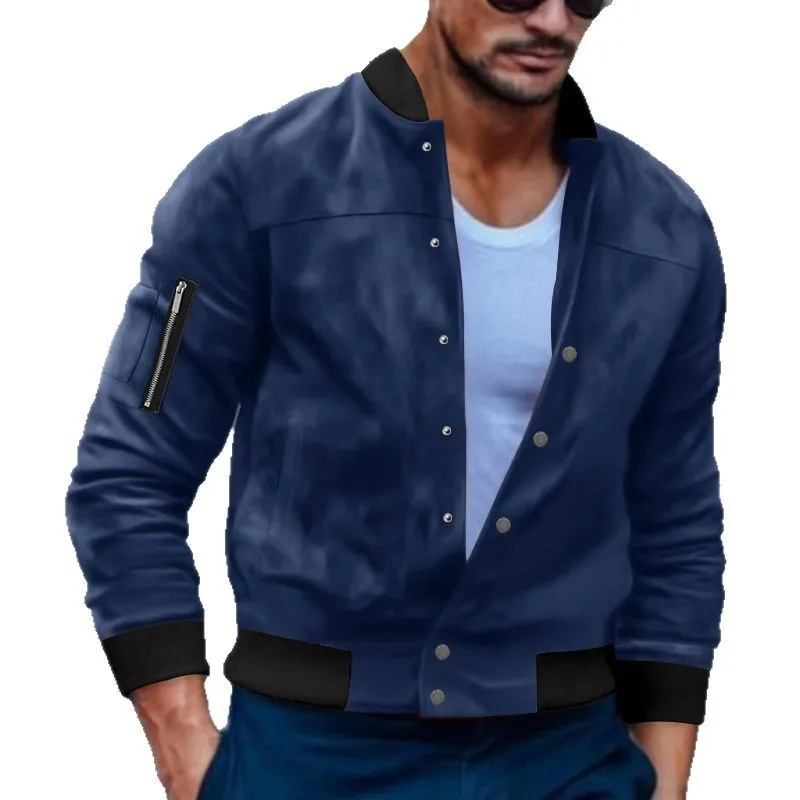 

Men's Jacket Autumn Winter Faux Suede Jacket Stand Collar Single-Breasted Cardigan Jacket Casual Long Sleeve