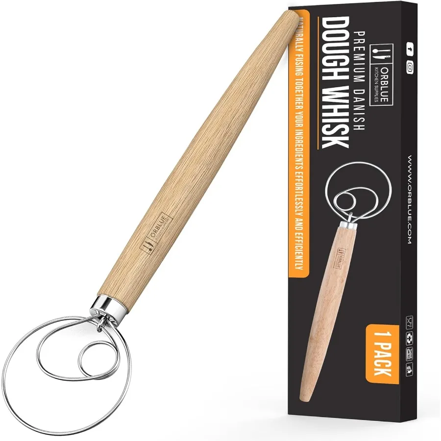 

Premium Danish Dough Whisk - Dutch Whisk with Stainless Steel Ring - Danish Whisk for Pastry or Pizza Dough 13-ih 1-PACK