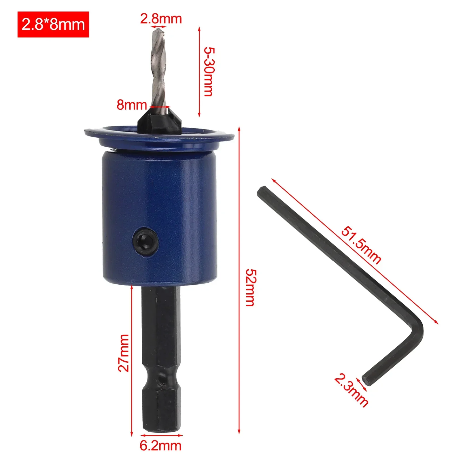 Specifications Core Limiter Core Limiter Hex Shank Woodworking Tool Wrench Adjustable Stop Collar Blue Countersink Drill Bit