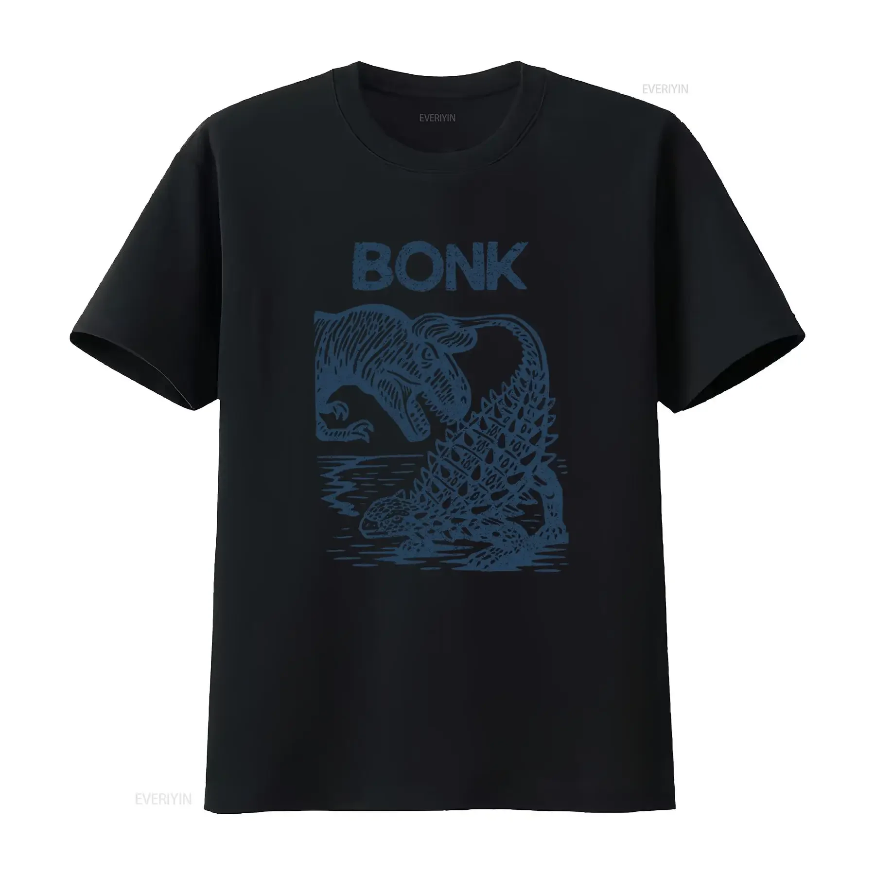 Bonk Dinosaurio Divertente Maglietta con Design Preistorico e Umoristico Girocollo Casual Tessuto Leggermente vintage Washed