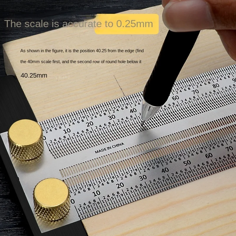 Edelstahl High-Präzision Skala Lineal T-Typ Loch Herrscher Holzbearbeitung Ritzen Mark Linie Gauge Carpenter Messung Werkzeug