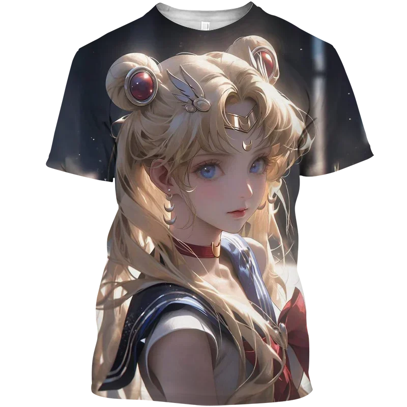 Harajuku New 2024 Street Wear T-shirt Funny T-shirt Sailor Moon Street Wear Top Female 3D Printed Female Graphic Anime Girl