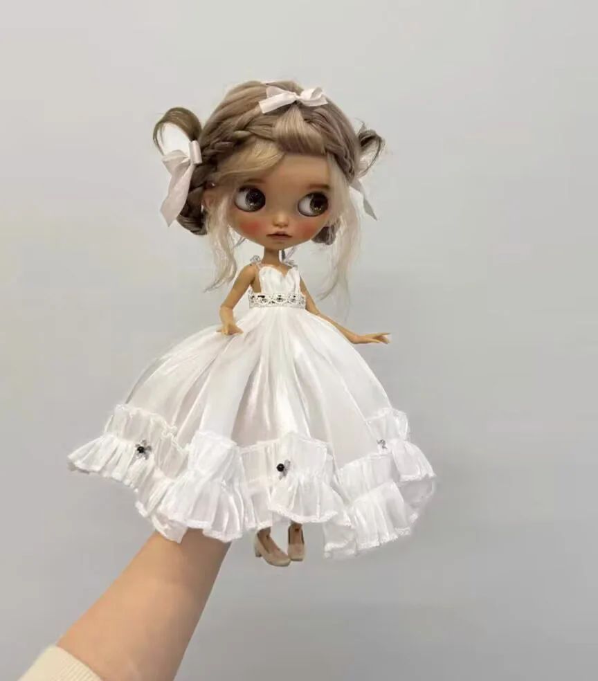 

2025 винтажное цельное французское платье Blythe, 1 шт., белое, 1/6, 30 см (подходит для azone, Pullip, Ob22/24/26, Licca)