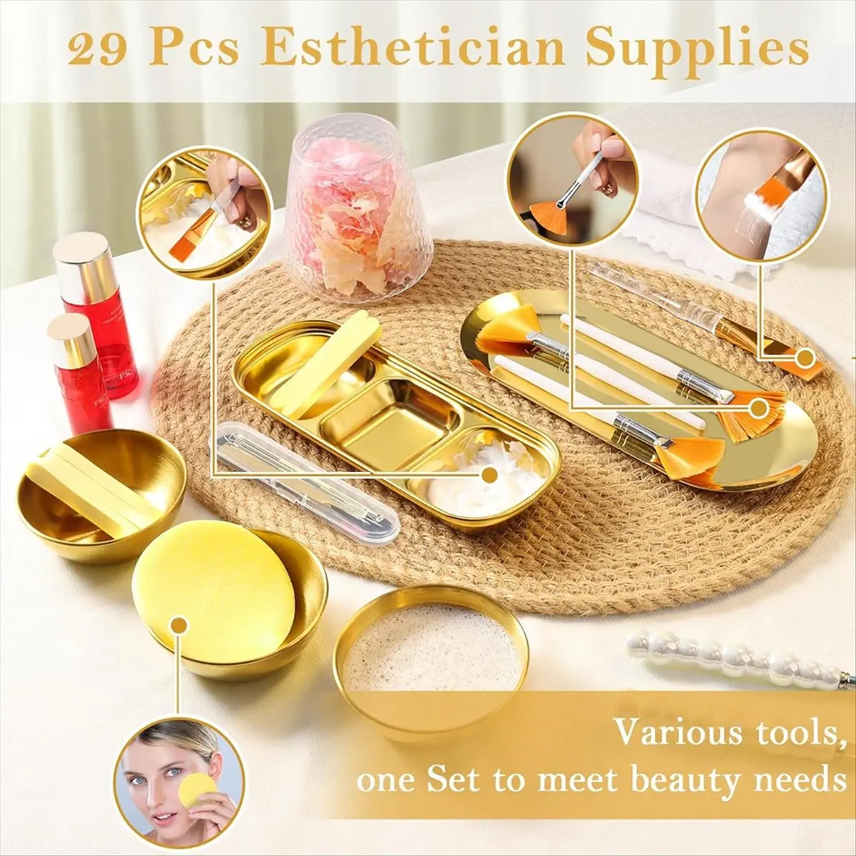 【a23z】1-set-esthetician-supplies-blackhead-remover-tools-3-stainless-mixing-bowls-3-compartment-serving-tray-et