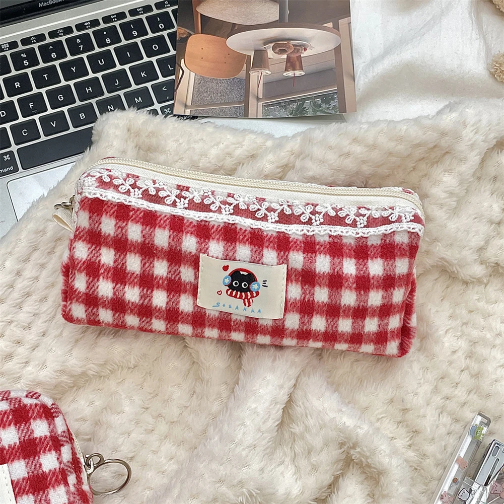 Cute Kitty Pencil Pouch with Pendant Stationery Organizer for Girls Women