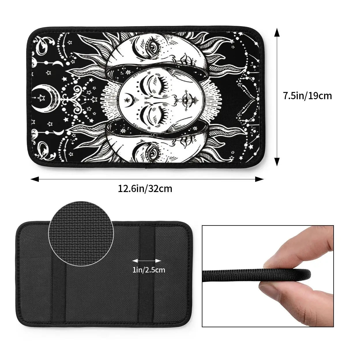 Center Console Protective Cushion Pad Tarot Divination Car Armrest Cover Mat Mysterious Sun and Moon Bohemian Auto Accessories