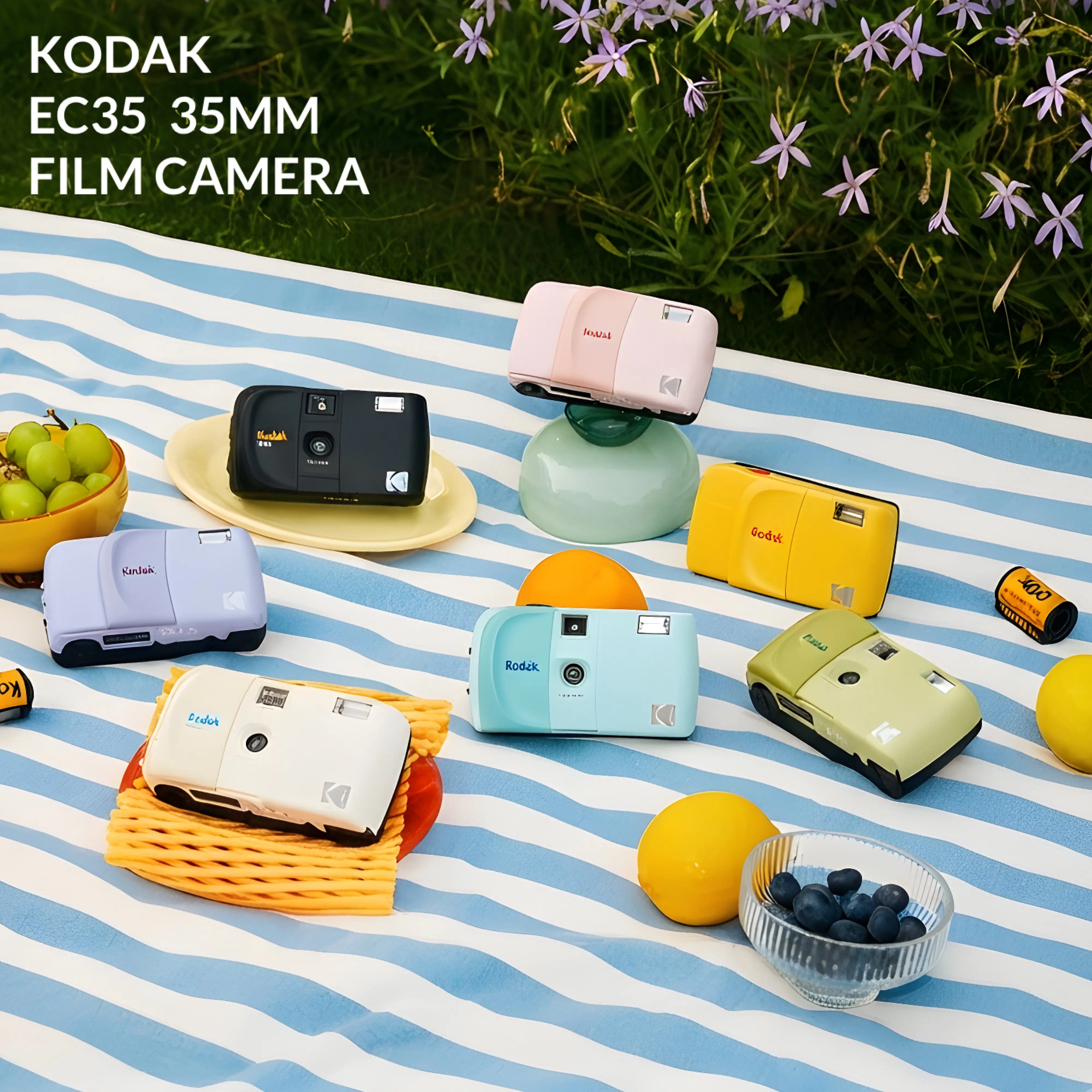 KODAK EC35 35mm Film Camera with Built-in Flash Reusable Pocket Analog Camera 25mm Wide Angle Slide Cover for Travel Party Gift
