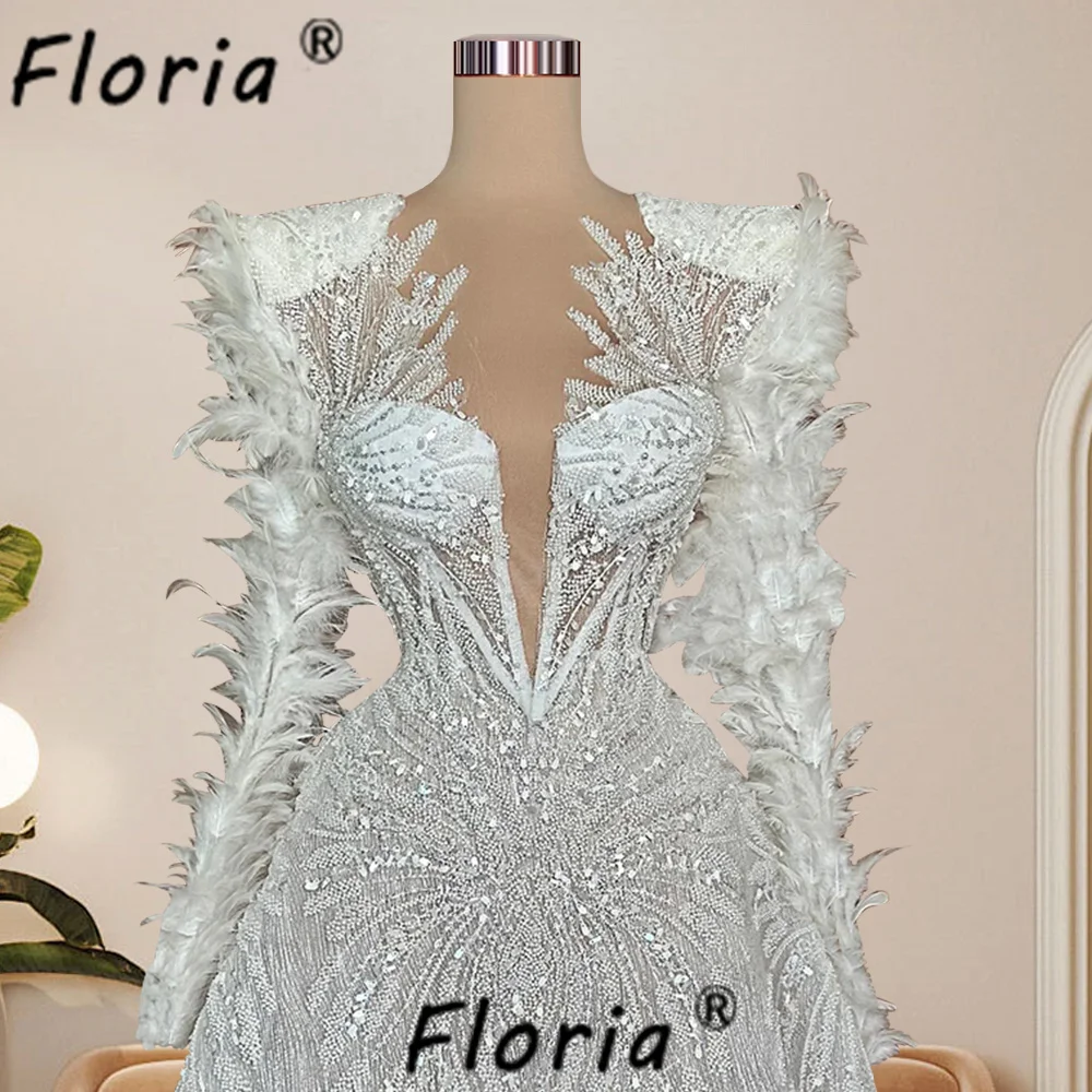 Ivory Beaded Feathers Homecoming Dress Long Sleeve A Line vestidos de coquetel Party Dresses vestidos para eventos especiales