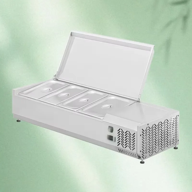 Fruit counter, commercial fast food restaurant salad refrigerated display cabinet, counter pizza dessert freezer