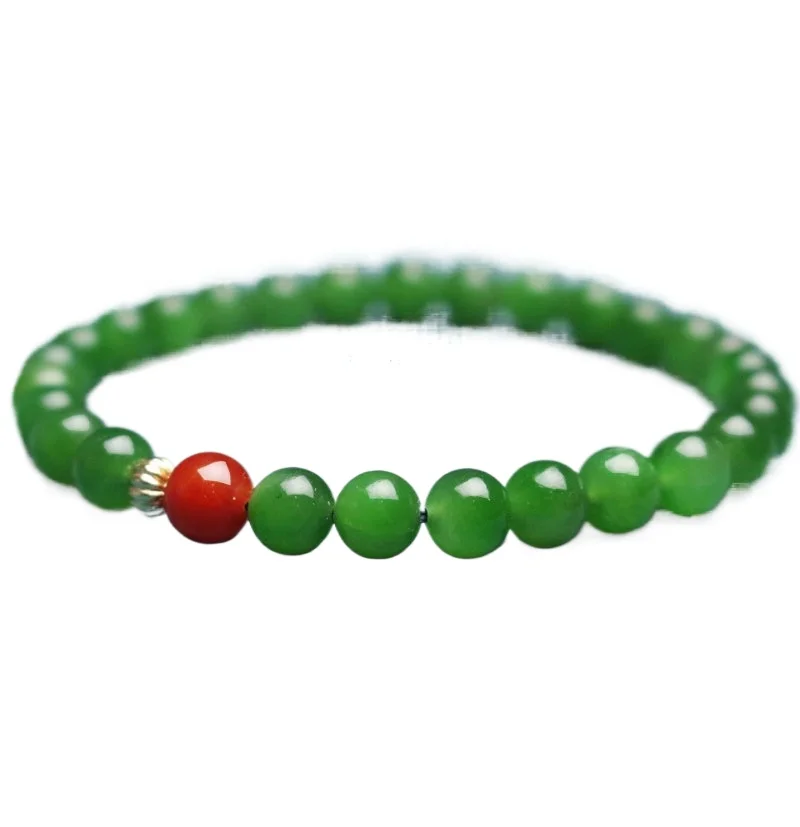 Natural Hetian Green Jasper Bracelet With Red Agate Beads Single Loop Jade Bracelet Women Jewelry Gift Wholesale