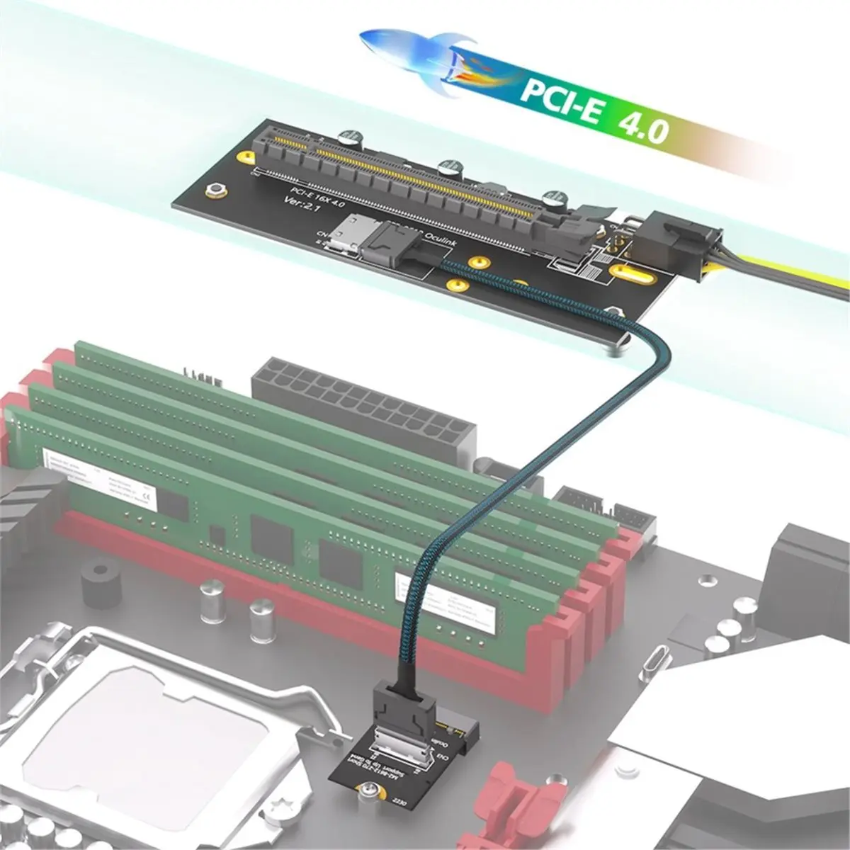 NEW FACTORY~M.2 M-Key 2230 to PCI-E 4.0 X16 with Oculink SFF-8612 Extension Cable As External Graphics Card, Right Orientation
