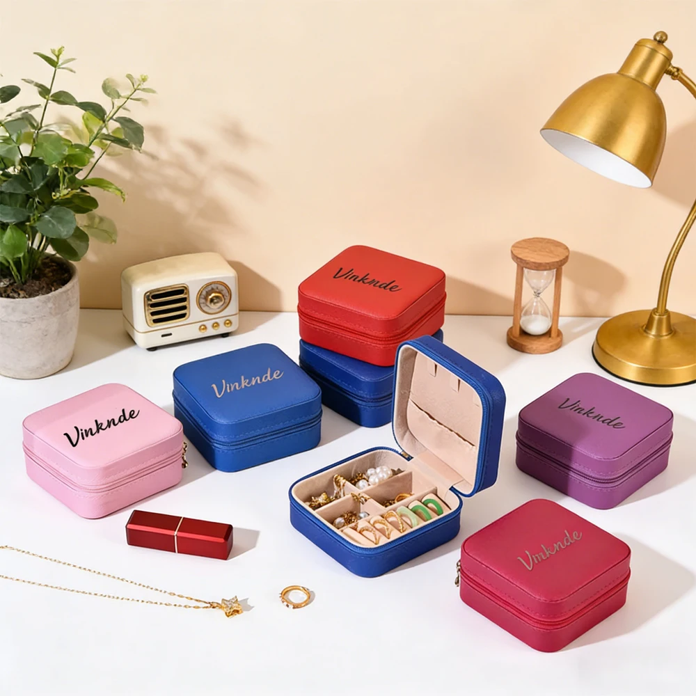 

Personalization 10x10x5cm Mini Jewelry Storage Boxes Customed Logo Earrings Necklace Ring Portable Travel Packaging Display Case