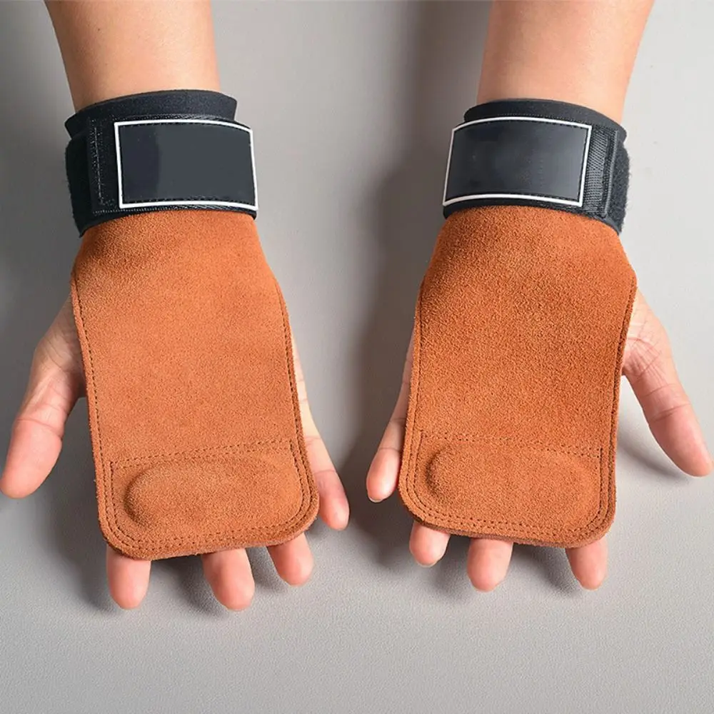 

Grips Cowhide Gym Gloves Double Leather Wristband Deadlift Belt Palm Protection Anti-Skid Workout Gloves Deadlift