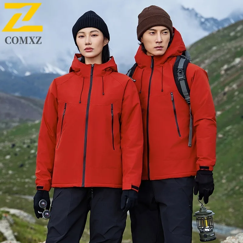 سترة رجالية فاخرة على الموضة من COMXZ بقلنسوة للرحلات والتسلق ومقاومة للرياح سترة دافئة ملابس يومية ملابس شتوية خفيفة ومريحة #4