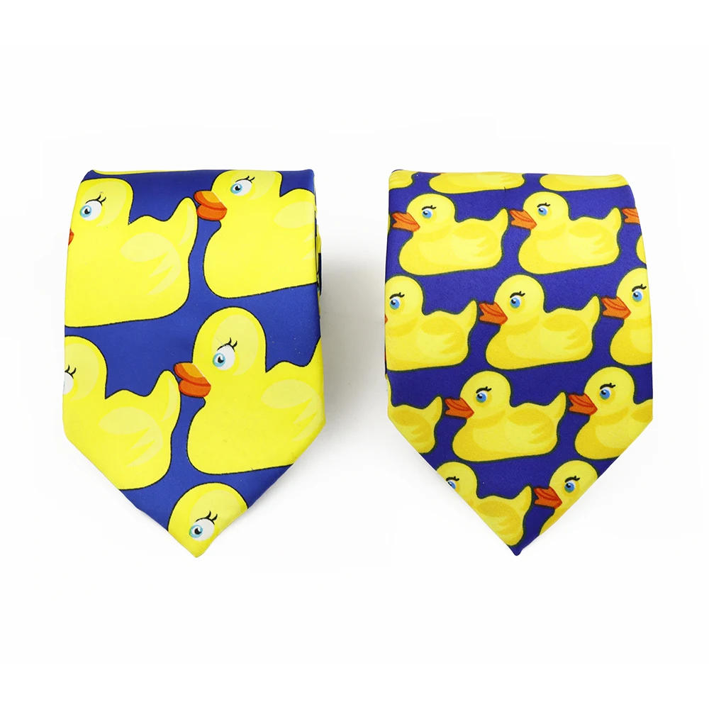 Cute Men's 8cm Polyester Navy Blue Necktie Yellow Duck Printed Patterns Soft Ties Wedding Celebration Business Accessory Gifts