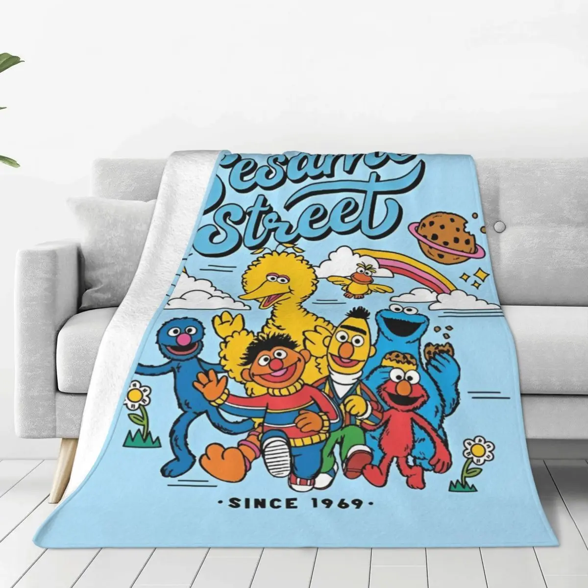 Sesame Streets Cookie Monster Fleece Throw Blanket Cartoon Cute Blankets for Home Outdoor Super Soft Quilt