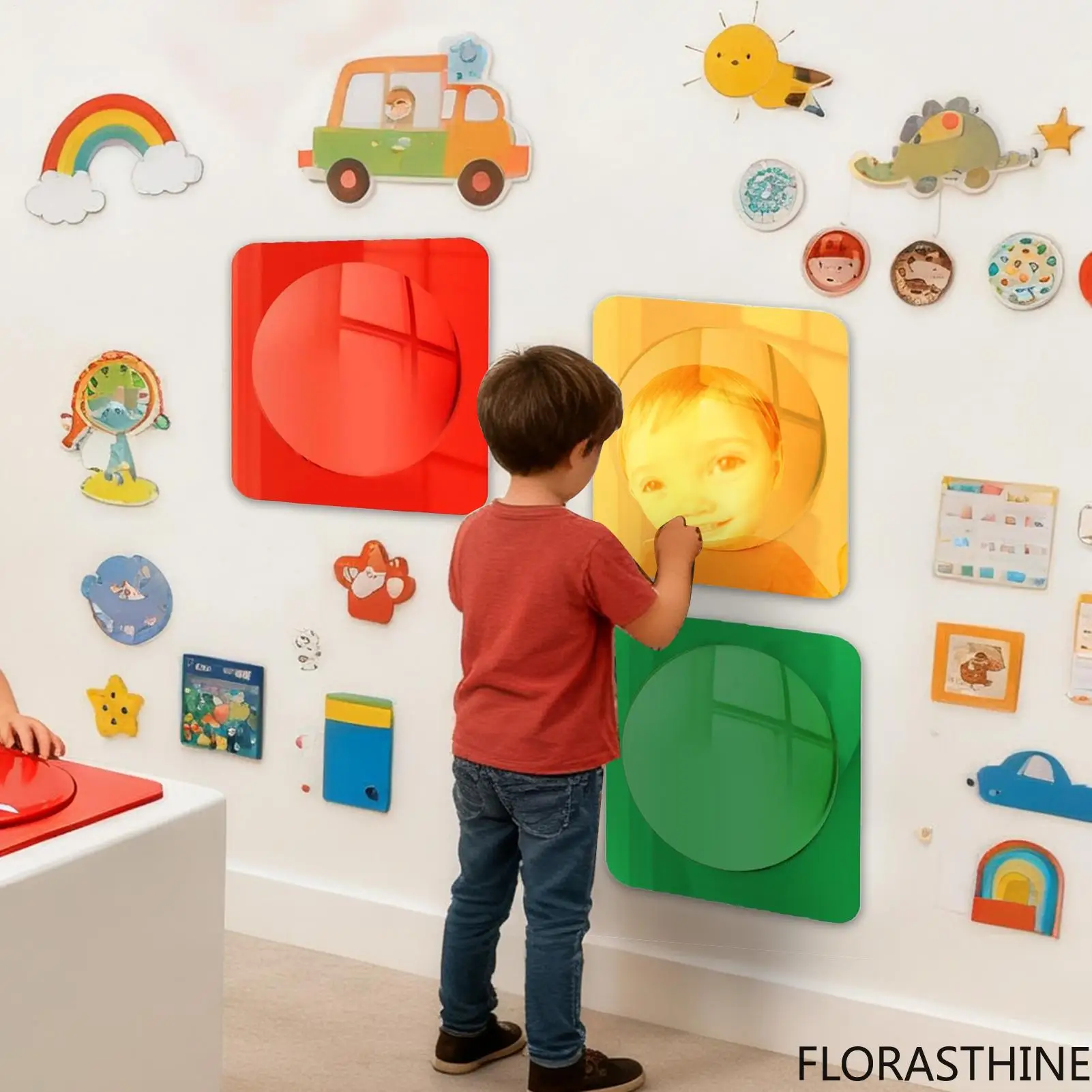 Bubble Sensory Mirror 3-Piece Interactive Home Decor Toddler Acrylic Bubble Sensory Mirror for Feelings Exploration Tactile