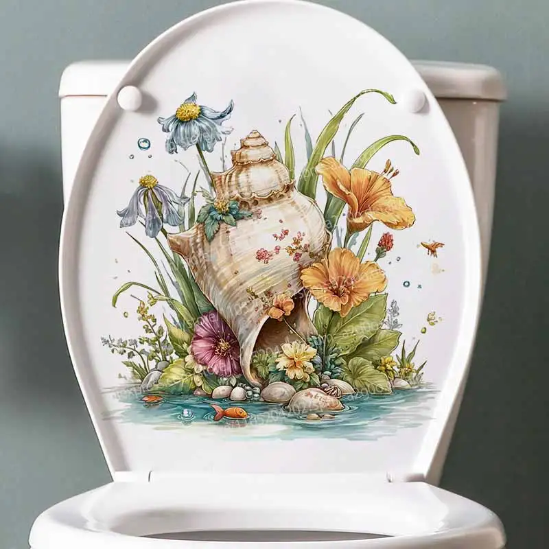 Beach Art Shell Flower Wall Stickers Home Decor Decal for Bathroom Toilet Cabinet - Shell Themed Wall Art Mural AA447
