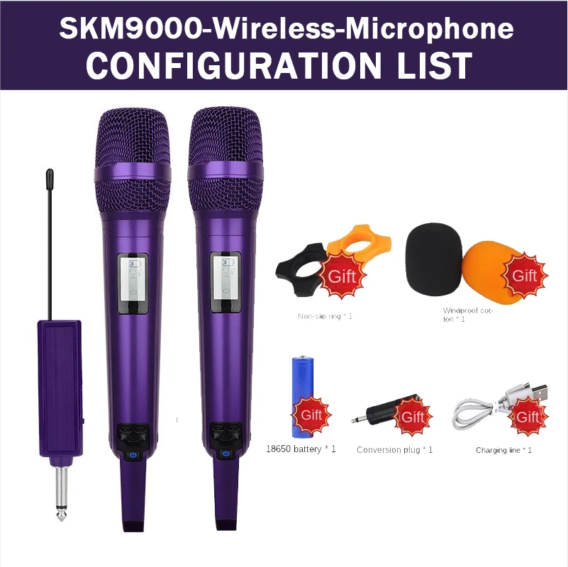 Original SKM9000 Wireless Microphone Universal One Drag Two U-Band FM Home Sound Card Stereo Outdoor Karaoke Stage Hot Sale New