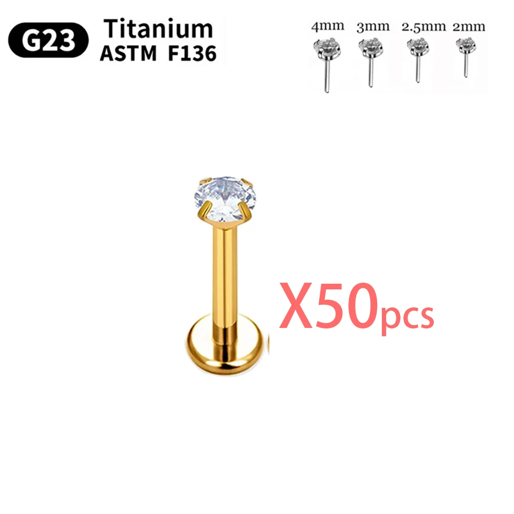 10/50pcs Groothandel G23 Titanium Piercing Labret Lip ASTM F136 Lichaam Sieraden Neus Stud oorbellen Voor Vrouwen 20/18/16G - afbeelding 1