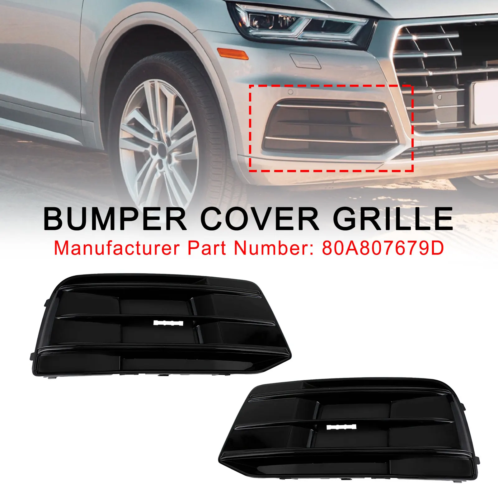 

Artudatech 2PCS Front Bumper Cover Grille Bezel Insert Fit for Audi Q5 2018-2022 Gloss Black