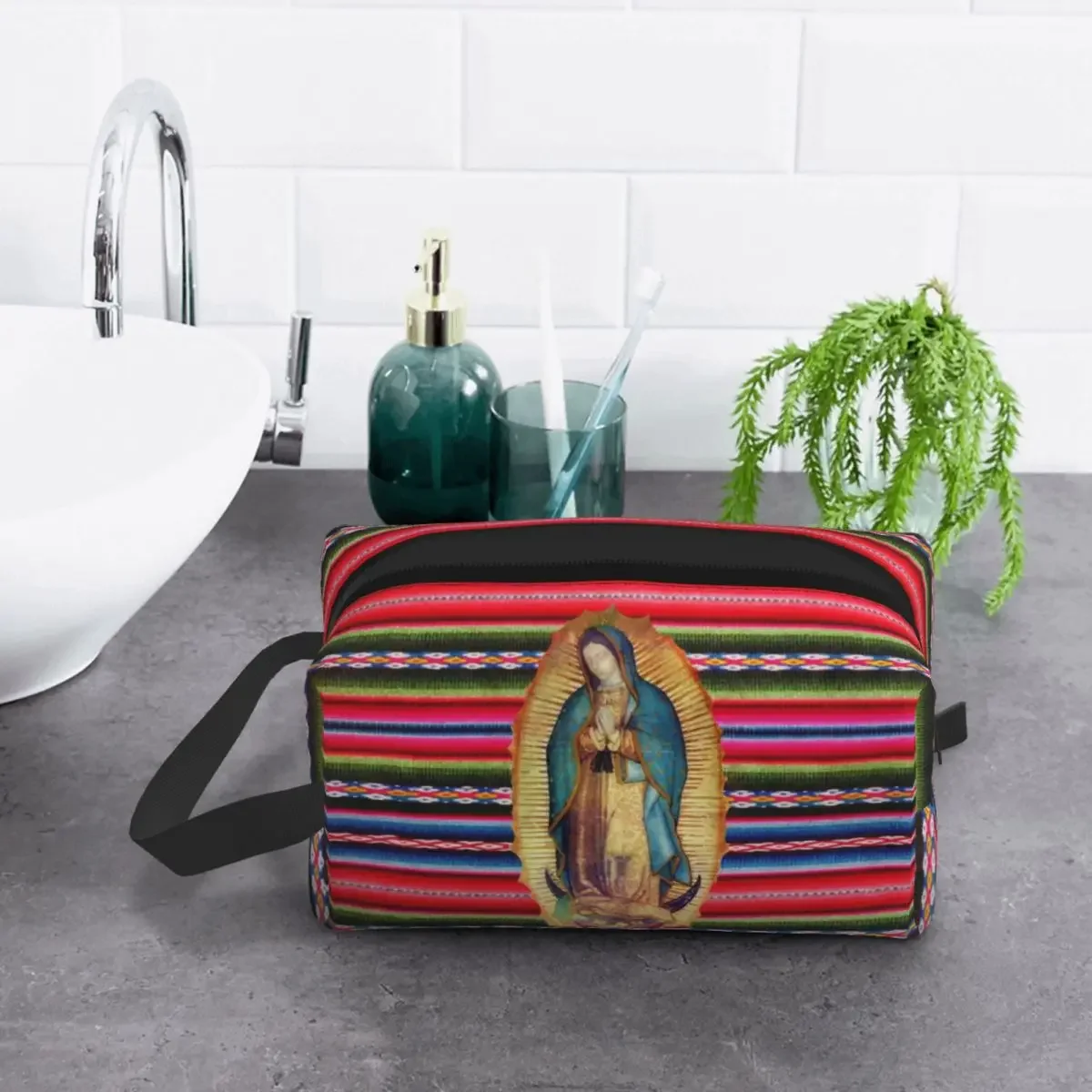 Our Lady Of Guadalupe Virgen Maria Zarape Travel Toiletry Bag Women Virgin Mary Catholic Cosmetic Makeup Bag Storage Dopp Kit