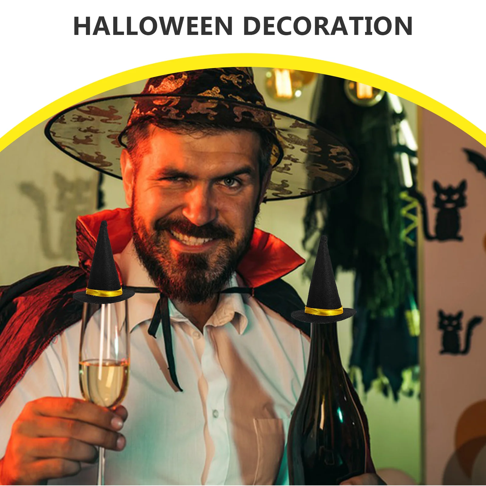 6 uds manualidades DIY decoración de botellas de dulces a granel Mini sombreros de bruja disfraces de Halloween para bebés accesorios para el cabello decoraciones de tazas