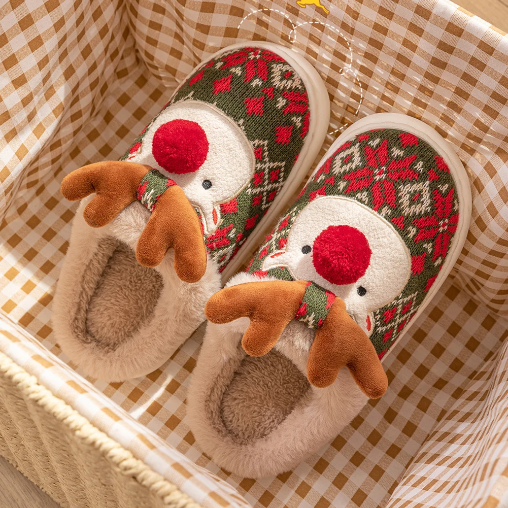 คริสต์มาส Elk Plush รองเท้าแตะ SLIP-ON House รองเท้าสบาย Furry Reindeer รองเท้าแตะรองเท้าแตะสัตว์น่ารักสําหรับฤดูใบไม้ร่วงฤดูหนาว