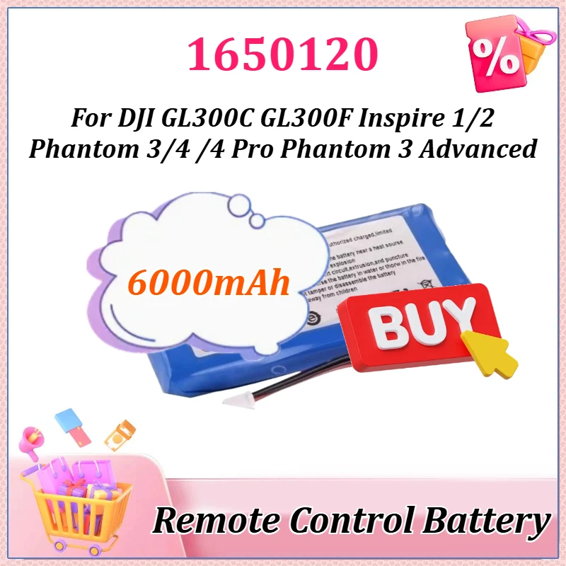 

7.4V 6000mAh Upgraded 1650120 Remote Control Battery for DJI GL300F GL300C Inspire 1/2 Phantom 3/4 /4 Pro Phantom 3 Advanced