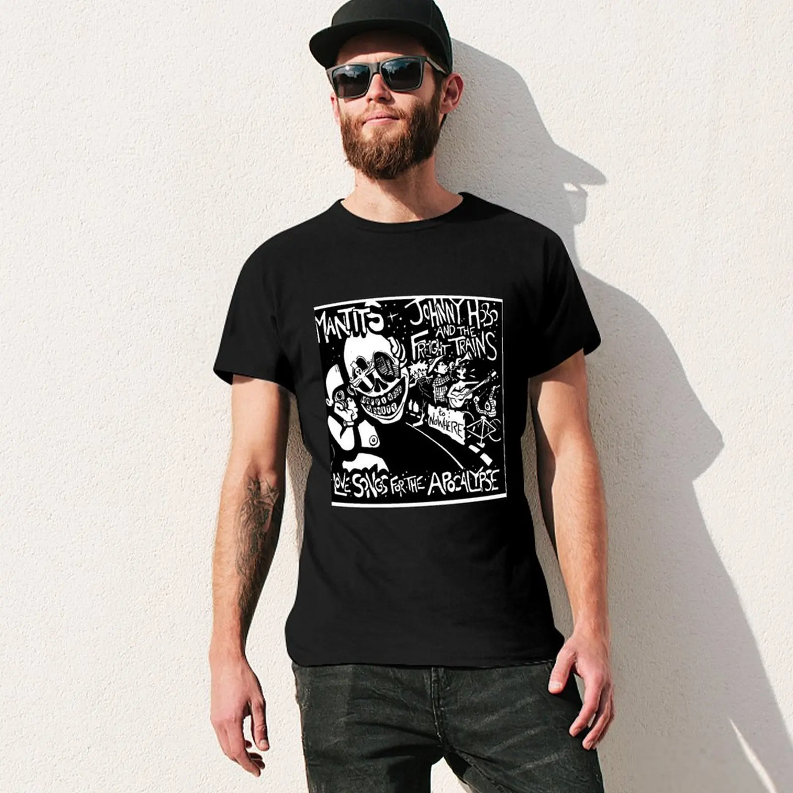تي شيرت Folk Punk Johnny Hobo and the Freight Train تي شيرت أسود برسومات فاخرة للرجال تي شيرت مناسب للرجال